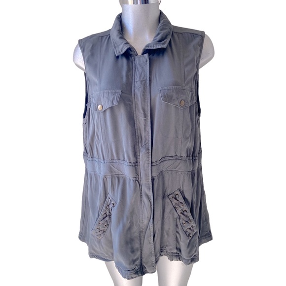 Utility Vest Top Zip Up Gray 4 pockets Neutral Basic Layering Outdoor Camping - Picture 1 of 10